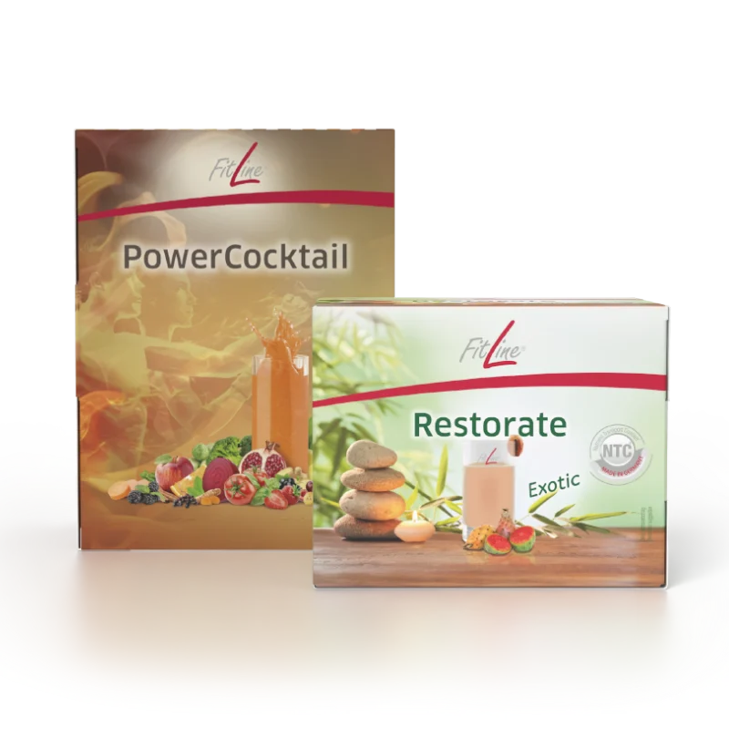 Optimal-Set — PowerCocktail + Restorate Exotic, изображение для российского магазина FitLine