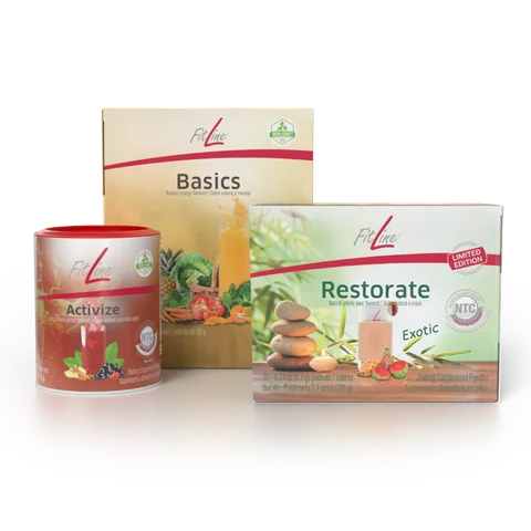 Official FitLine Optimal-Set — Activize + Basics + Restorate Exotic product packshot