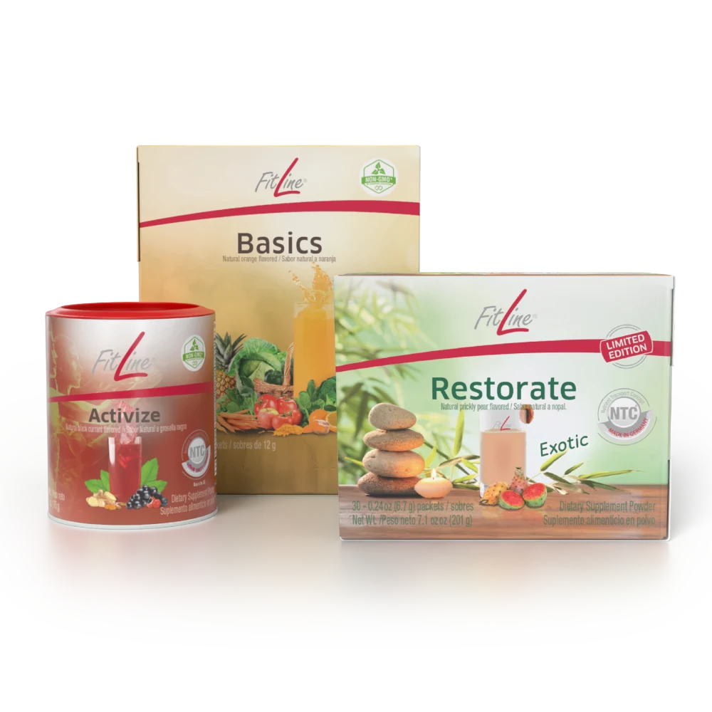 Official FitLine Optimal-Set — Activize + Basics + Restorate Exotic product packshot