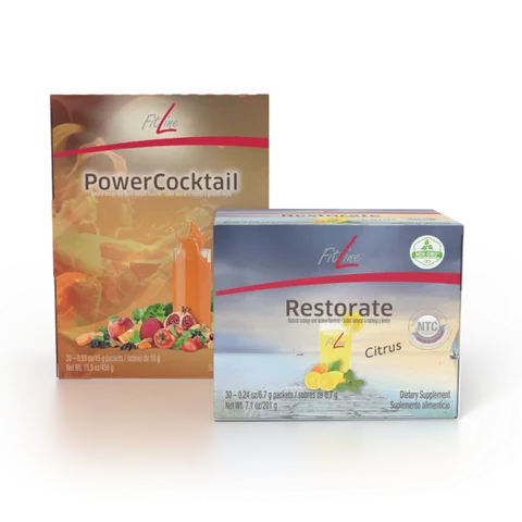 Official FitLine Optimal-Set — PowerCocktail + Restorate Citrus product packshot