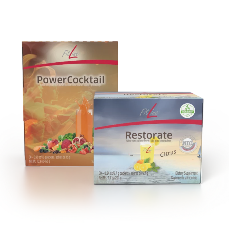 Official FitLine Optimal-Set — PowerCocktail + Restorate Citrus product packshot